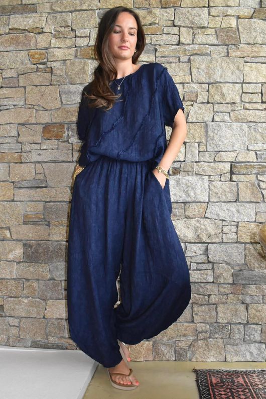 Lalli Damask Asymmetric Panel Top Navy